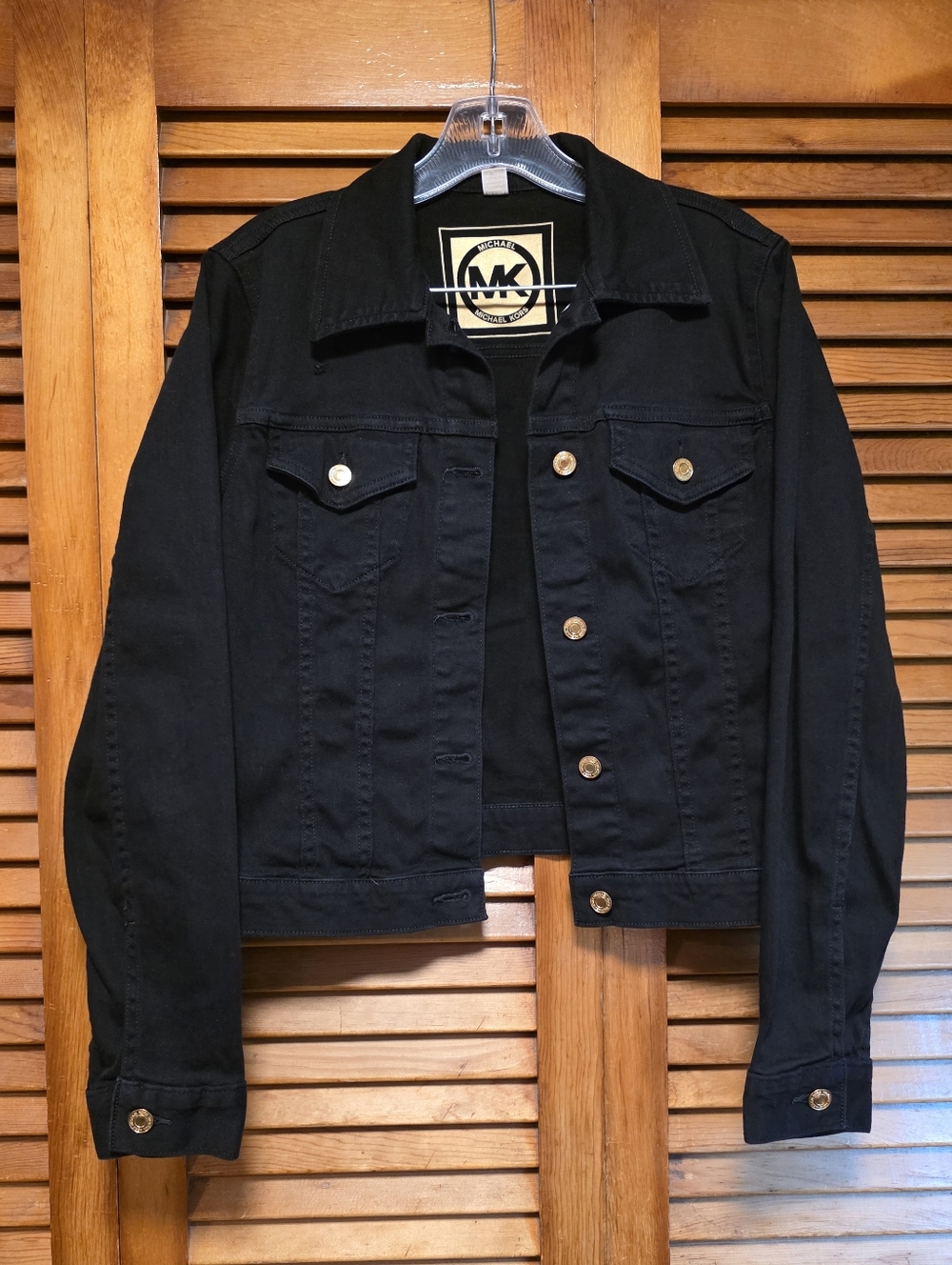 Michael Kors Women's Black Denim Jean Jacket With Gold Logo Buttons Size M - Picture 2 of 15